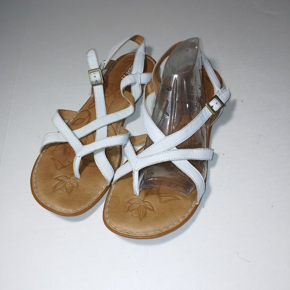 BORN Thong Leather Slingback Strappy Sandals White Size 11 - Picture 7 of 7